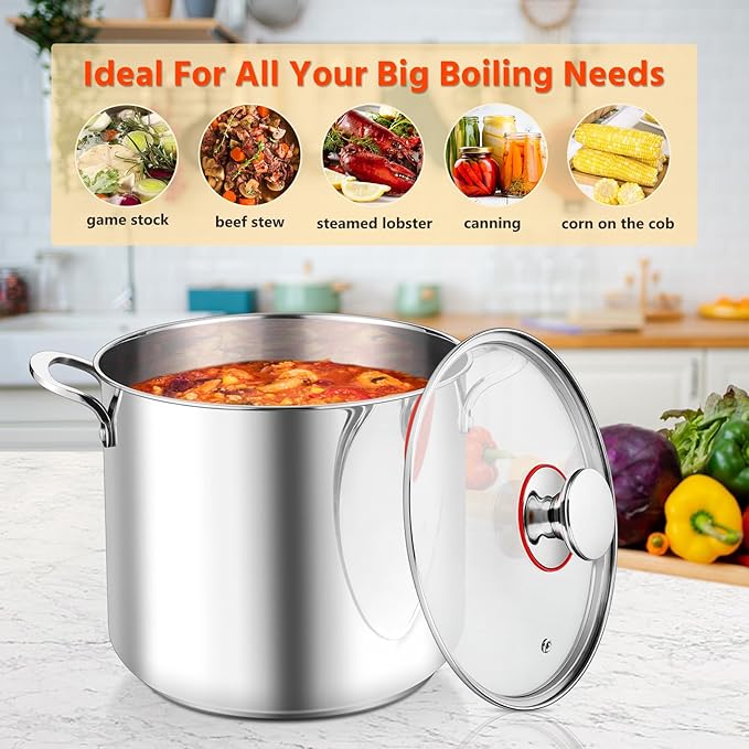 E-far 12-Quart Stock Pot, 18/10 Stainless Steel Stockpot