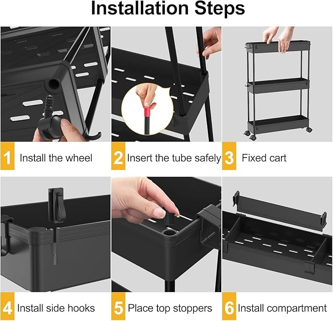 SPACELEAD 2-piece Set Slim Storage Cart 3 Tier, Bathroom Organizer Rolling