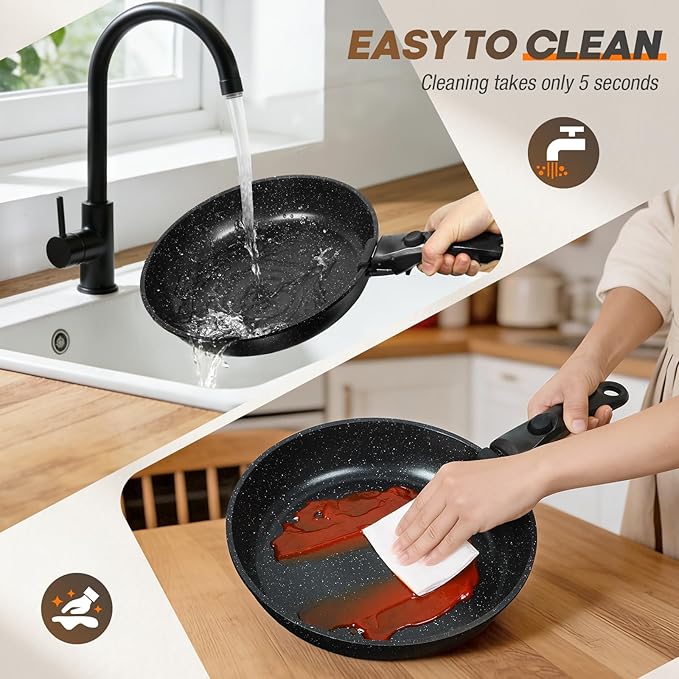 pots and Pans Set, Nonstick Cookware Set Detachable Handle, Induction Kitchen - Image 6
