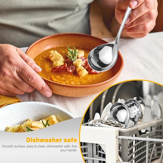 2Pcs Small Ladle and Slotted Spoon, Heavy Duty 304 Stainless Steel Gravy Ladle - Image 7