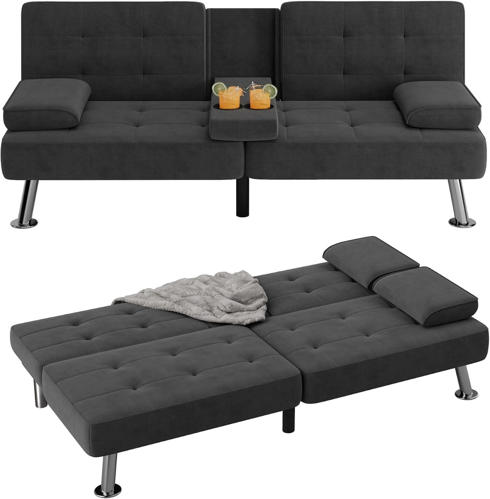 Flamaker Futon Sofa Bed Modern Folding Futon Set Linen Fabric Convertible Rec...