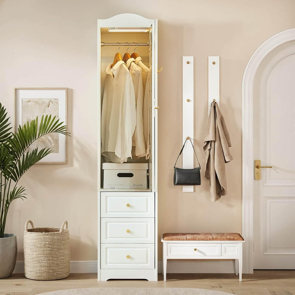 Armoire Wardrobe Closet, White Bedroom Armoires Cabinet with Mirror Door and ...