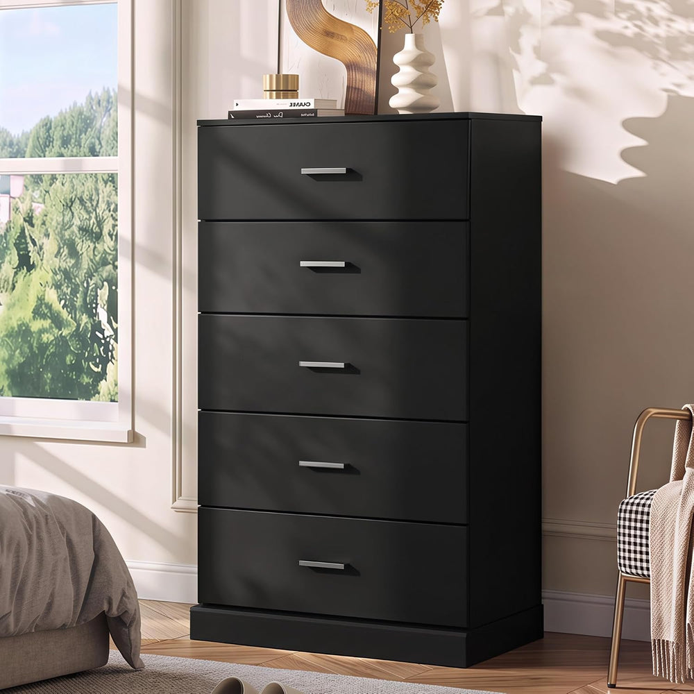 WLIVE Black 5 Drawer Dresser Tall for Bedroom with SGS-Tested Anti-Tip