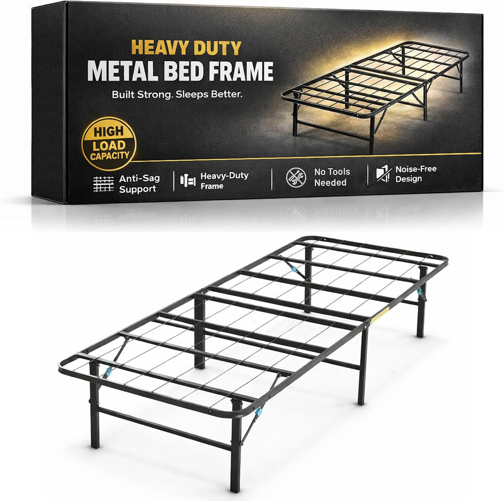 Greaton, 14-Inch Foldable Metal Platform Bed Frame with Tool Free Setup, Stur...