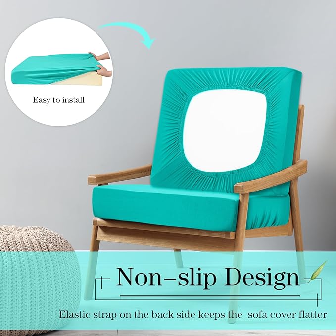 Newwiee Set of 4 Stretch Patio Cushion Covers Sofa Couch Seat Chair Slipcovers - Image 4