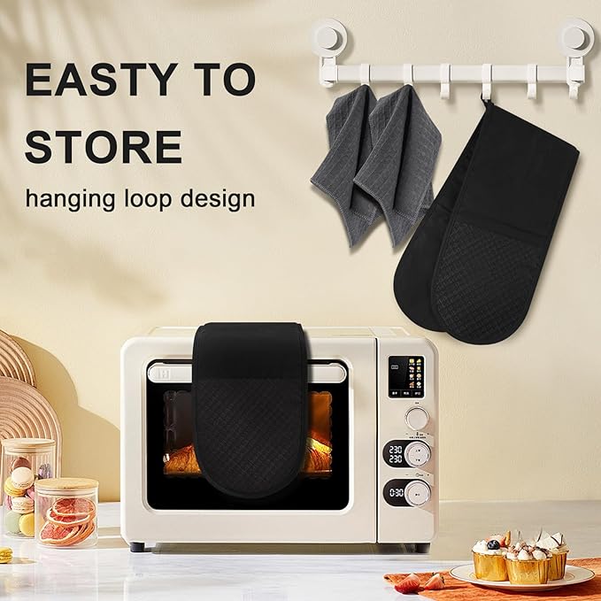 Philorn Black Double Oven Mitts，Heat Resistant 260℃ Waterproof Silicone Glove - Image 6