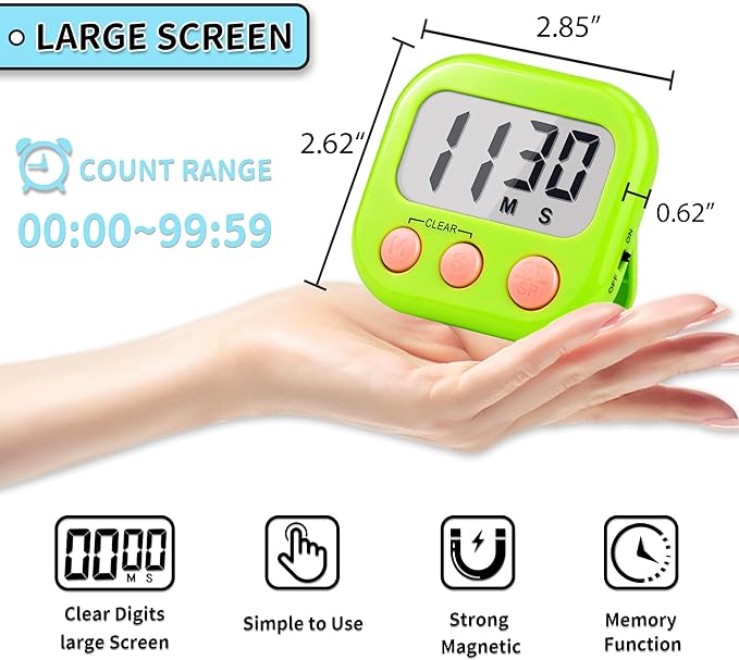 Timer for Kids Teachers Digital Kitchen Timers for Cooking Large Magnetic - Image 3