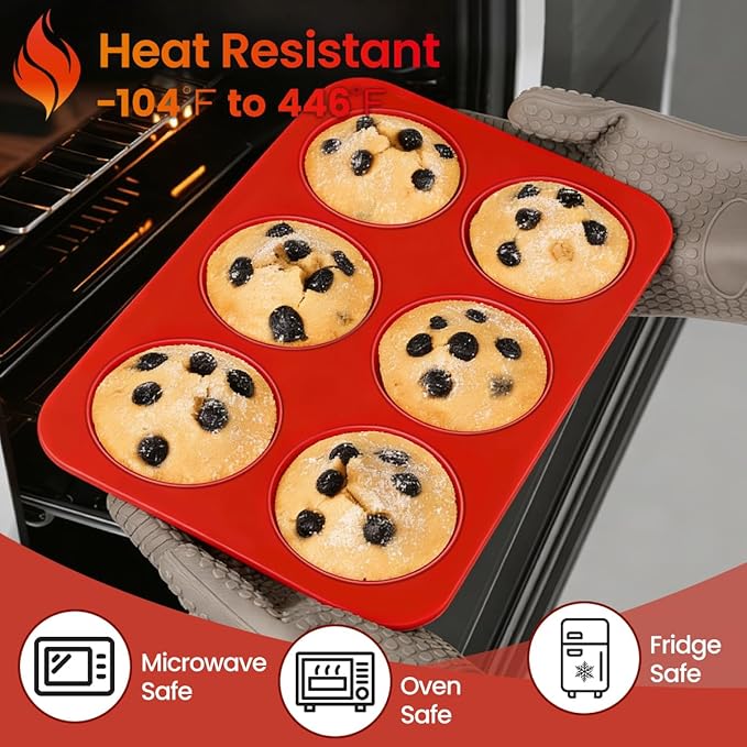 CAKETIME Silicone Jumbo Muffin Pan 3 Pack 6 Cup 3.5 Inch Large Muffin Tin Non - Image 7