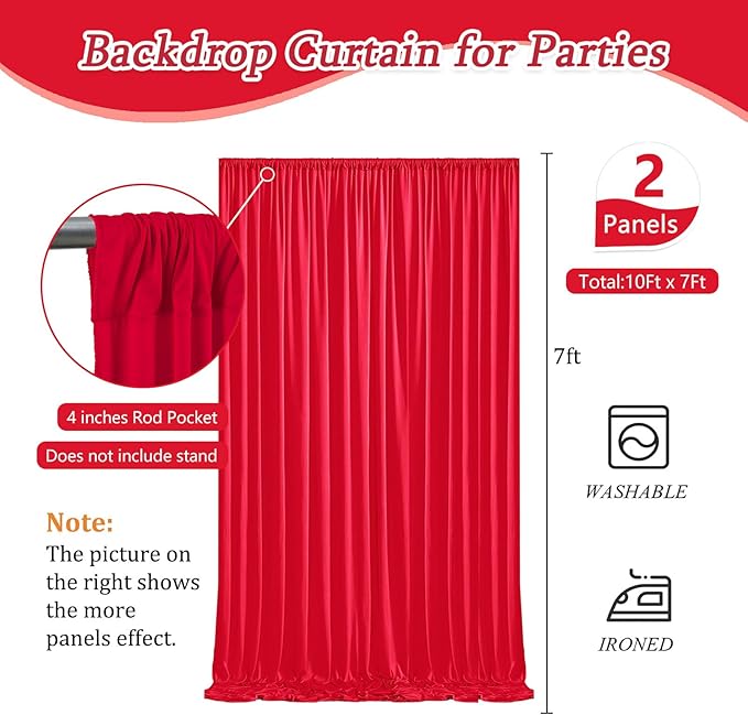 10 x 7 Feet Red Backdrop Curtain for Partie, Background Curtains for Photoshoot, Birthday, Wedding, Halloween, Thanksgiving, Christmas Day, New Year Party Decorations 5Ft x 7Ft, 2 Panels