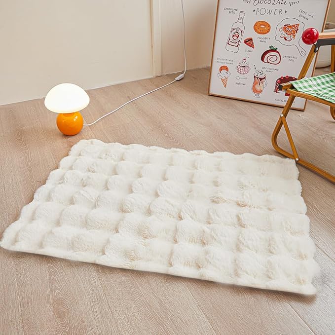 Creamy White Rabbit Plush Rug 2'x3', Fluffy Faux Fur Shaggy Area Rug - Image 3