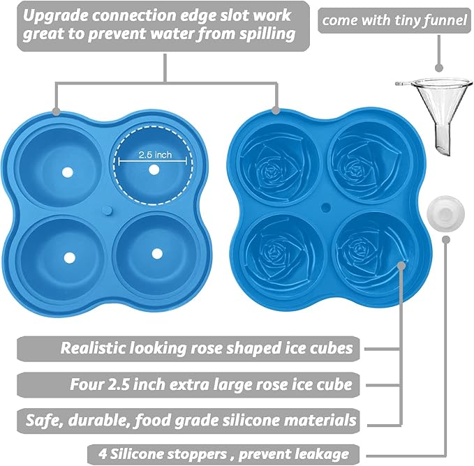 CAMKYDE Rose Ice Cube Tray 2.5 Inch, 4 Cavity Silicone Rose Ice Cube Mold - Image 3