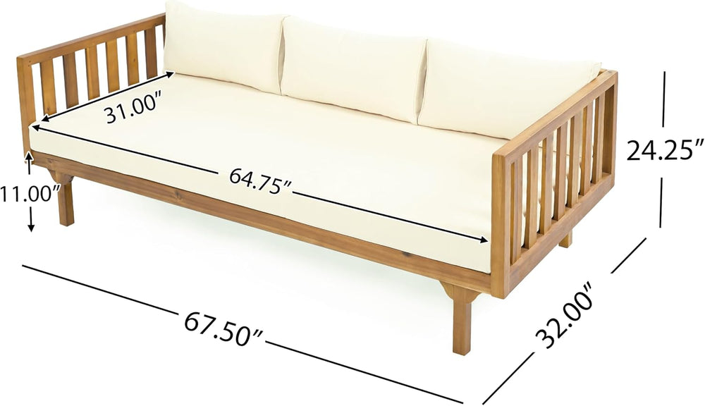Christopher Knight Home Claremont Outdoor 3 Seater Acacia Wood Daybed with Fa...