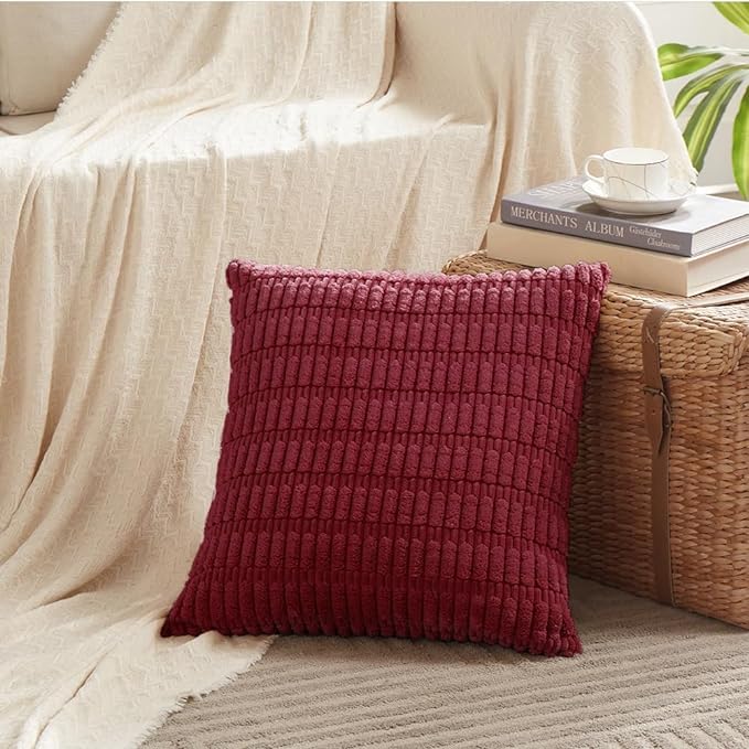 Fancy Homi 4 Packs Burgundy Decorative Throw Pillow Covers 24x24 Inch - Image 2