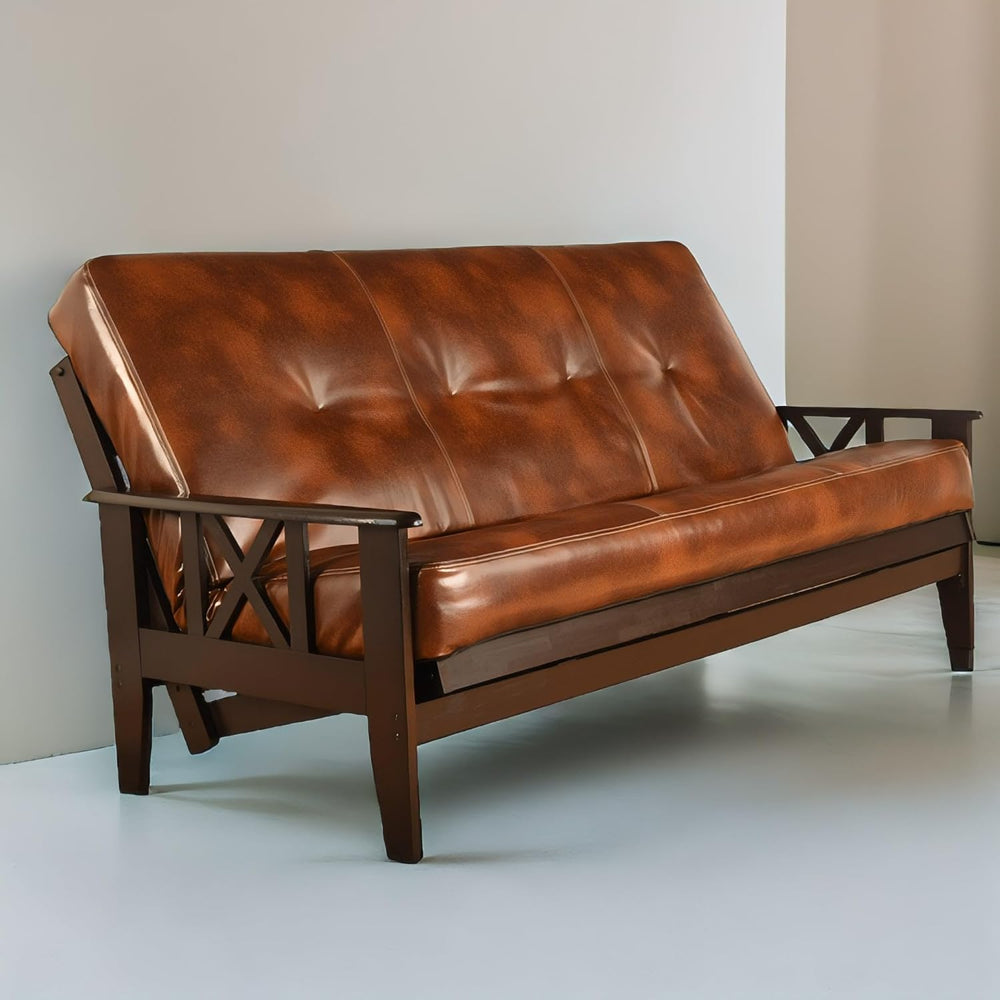 Full Size Camel Futon Cover Only Bonded Leather Premium Collection Fits 6-8 i...