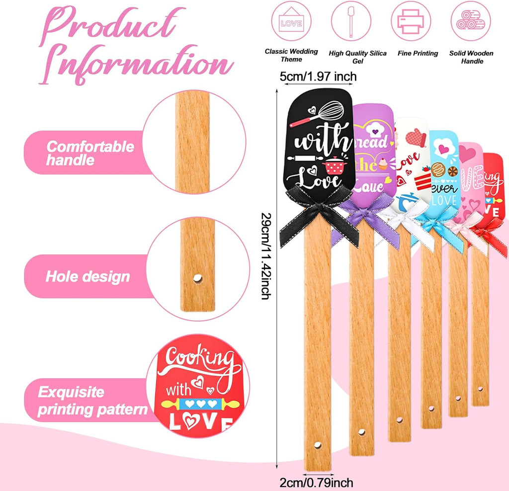 Zhehao 12 Pcs Bridal Shower Silicone Spatulas Pot Holders Set Heat Resistant Pot Holders with Pocket Baking Gifts for Games Prize Wedding Baby Shower Party Supplies(Wedding Style, 12 Pcs)