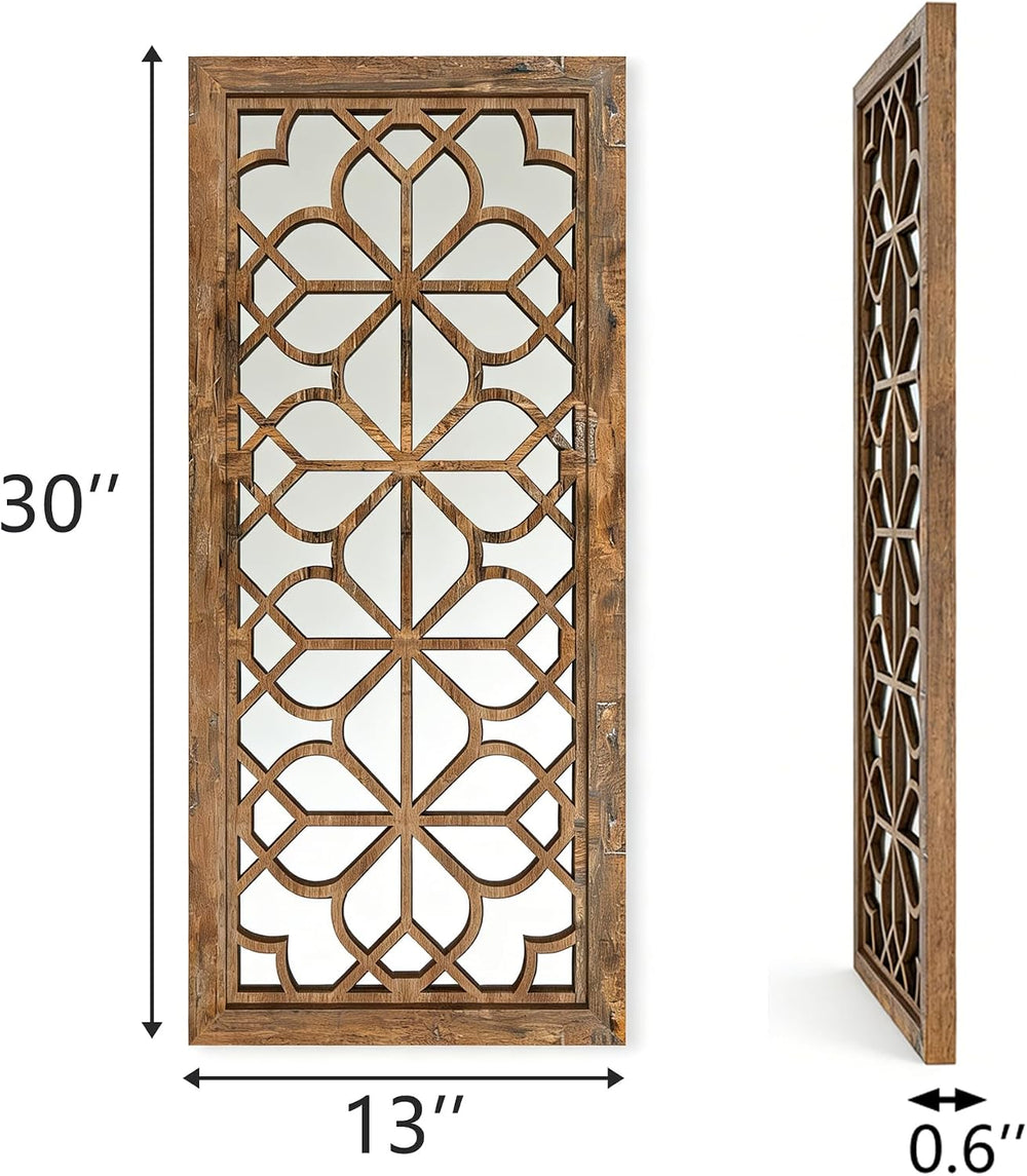 Set of 2 13x30 Inch Large Maroon Shatterproof Carved Floral Wood Frame Wall M...