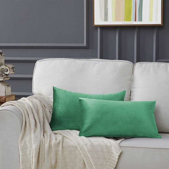 GIGIZAZA Mint Turquoise Velvet Decorative Throw Pillow Covers 12x20 by GIGIZAZAFocusingonhomedecoration