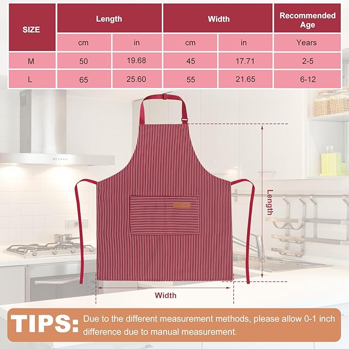 2 Pack Stripes Kids Apron, Kids Cooking Aprons - Image 2