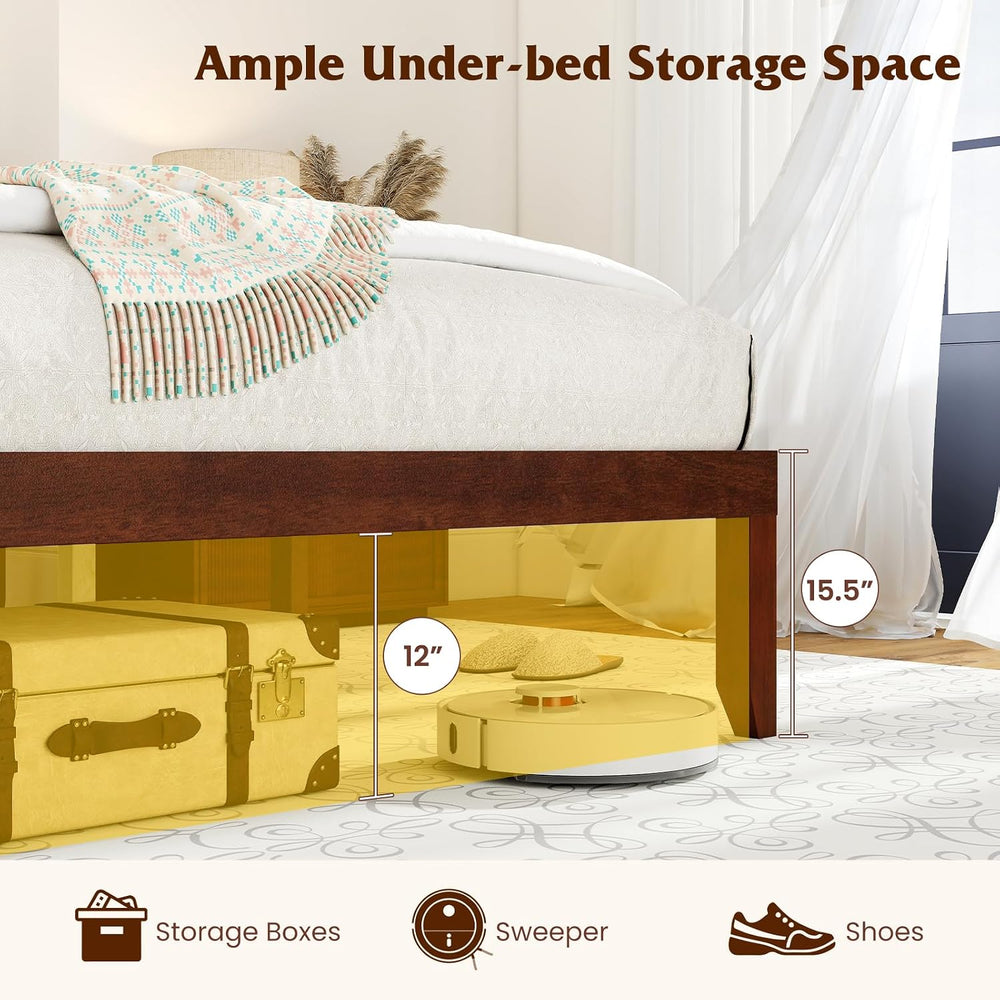 GIANTEX Full Size Platform Bed with Retro Headboard, Mid Century Modern Bed F...