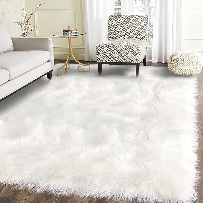 Latepis White Faux Fur Sheepskin Rug 4x6 by Latepis