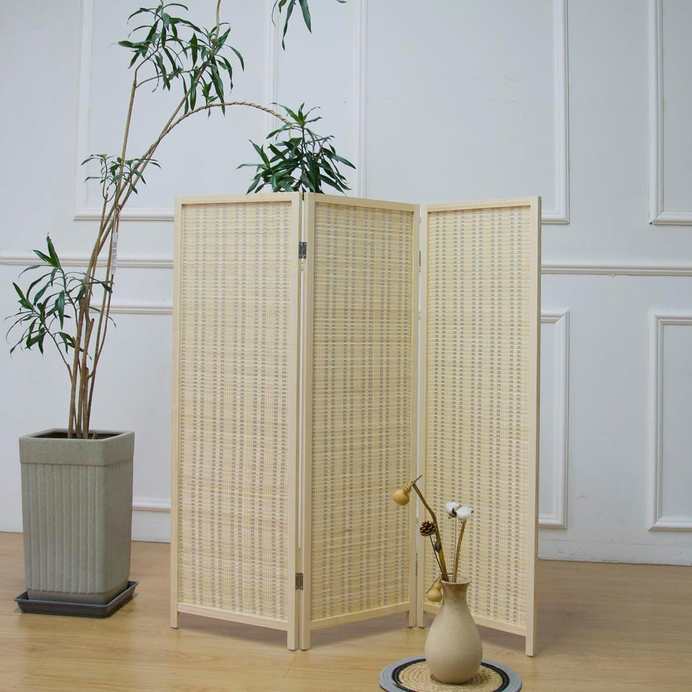 Furnnylane 3 Panel Short Room Divider Screen,Beige Freestanding Partition,Sma...