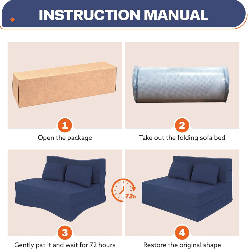 Fold Out Chair Bed with Pillow High-Density Foam Standard Size, Blue