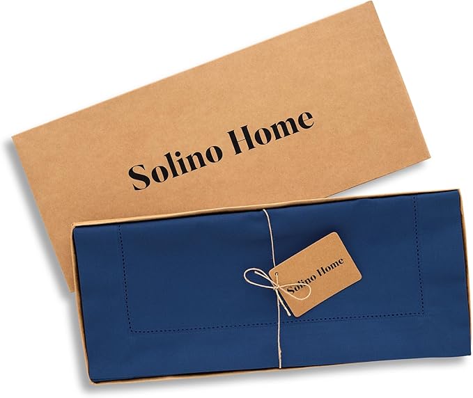 Solino Home Cotton Linen Table Runner 60 Inches - Lapis Blue Hemstitch Table ...