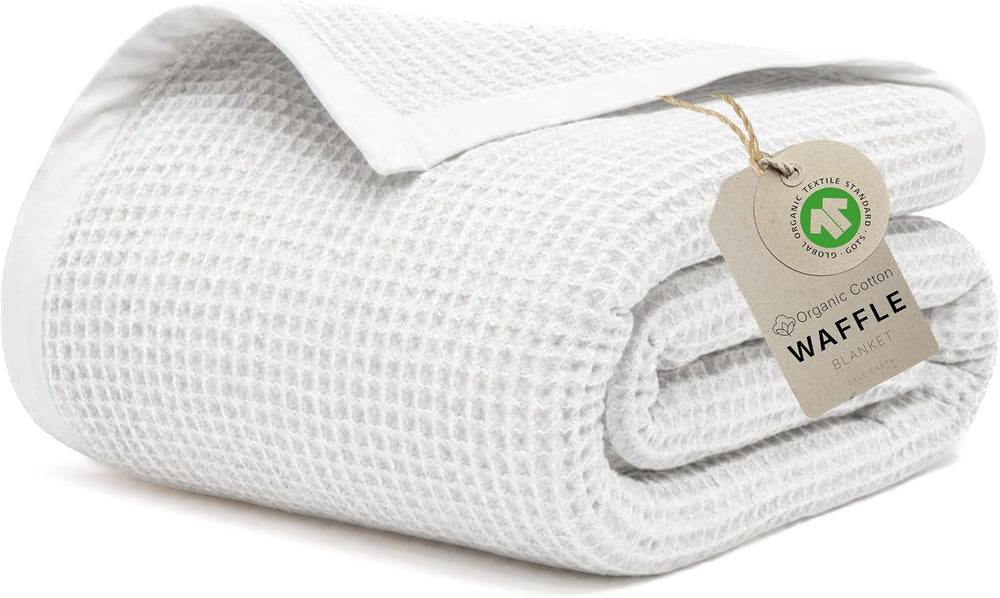 GOTS Certified 108"X90" King 100% Organic Cotton Waffle Blanket-White