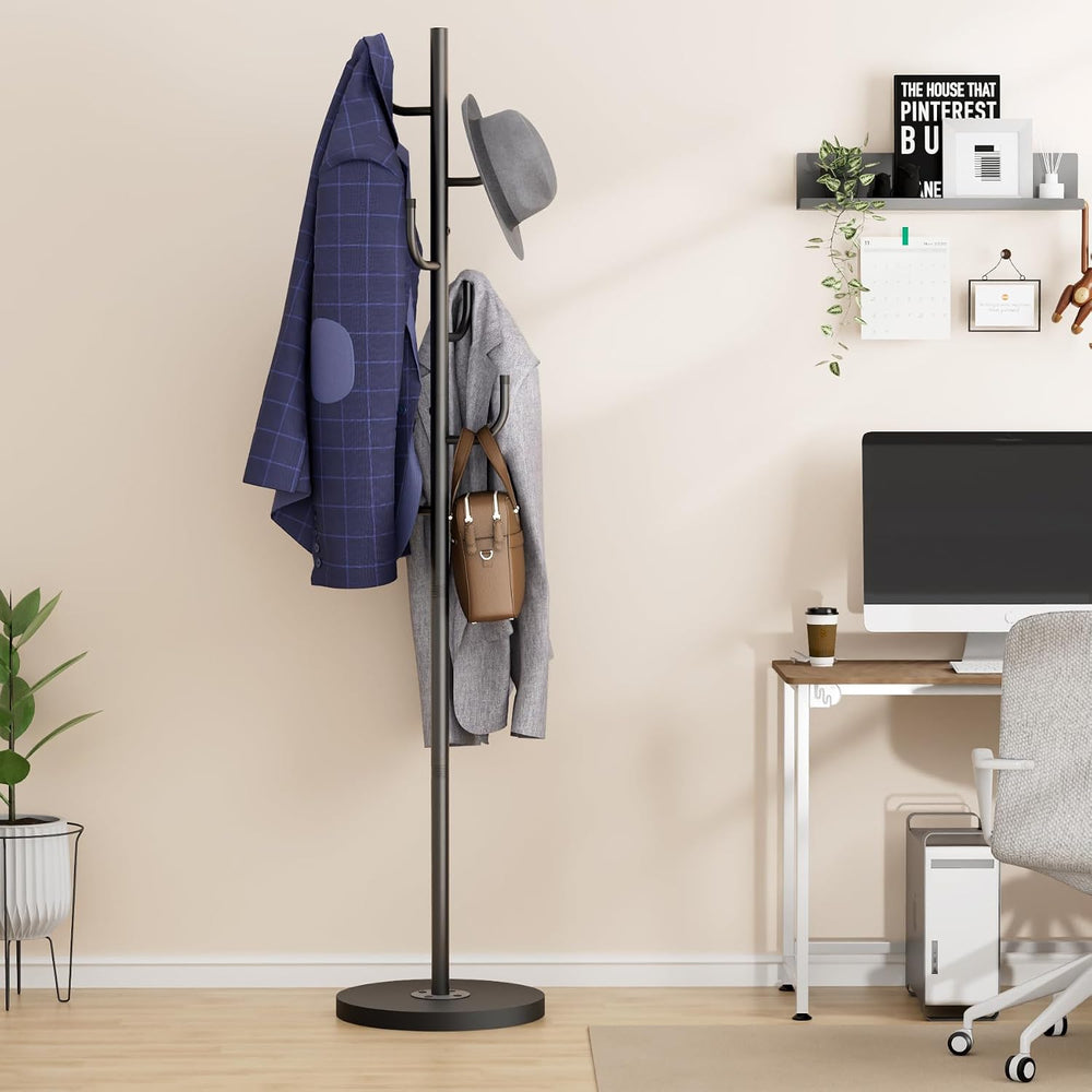 MISSLO Heavy Duty Coat Rack Freestanding with Stable Wood Base Metal Coat Tre...