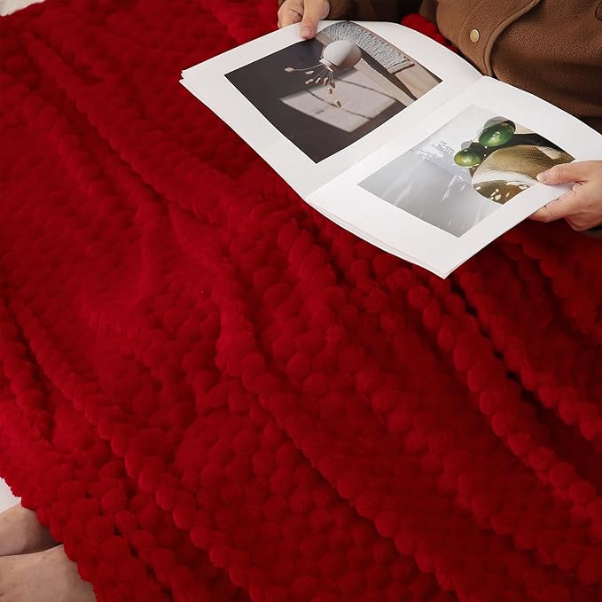 Puncuntex Red Throw Blanket 60"×80" inches Fuzzy 3D Jacquard Decorative Flannel - Image 5