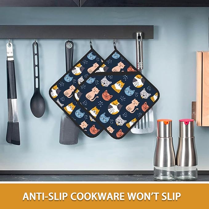 Cute Cat Pot Holder Set of 2, Heat Resistant Potholders Oven Hot Pads - Image 6