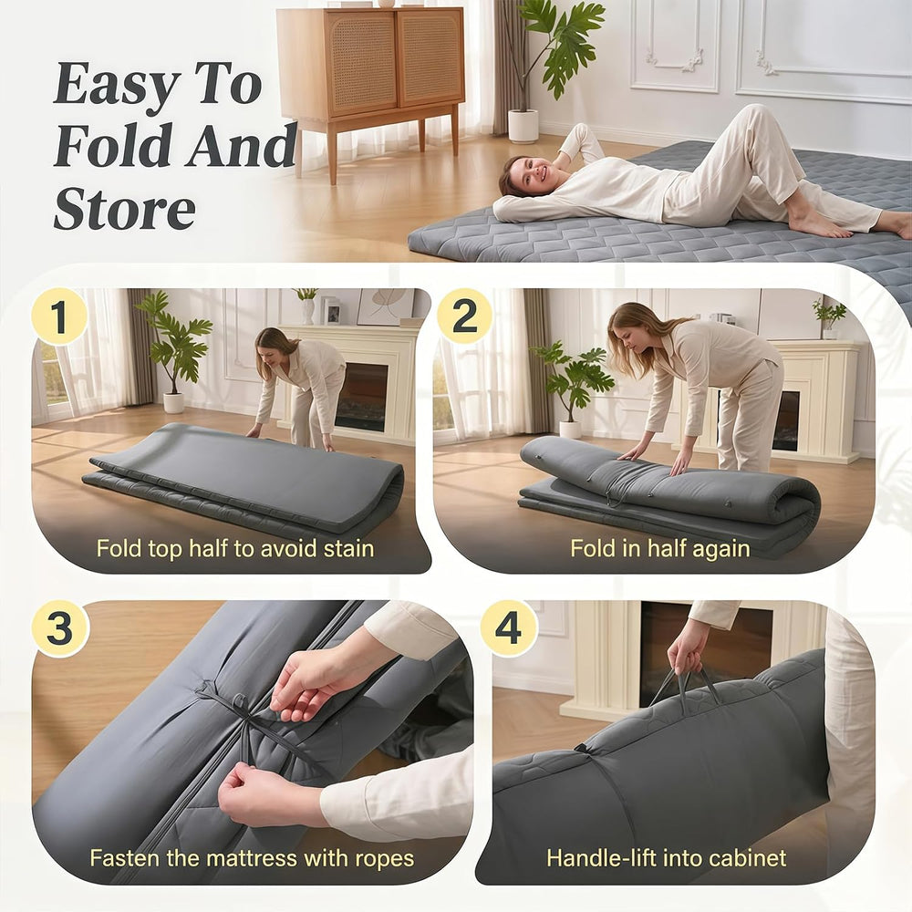 DOWNSTORIA Japanese Floor Mattress, 2.5 inch Futon Mattress Roll Up Tatami Ma...