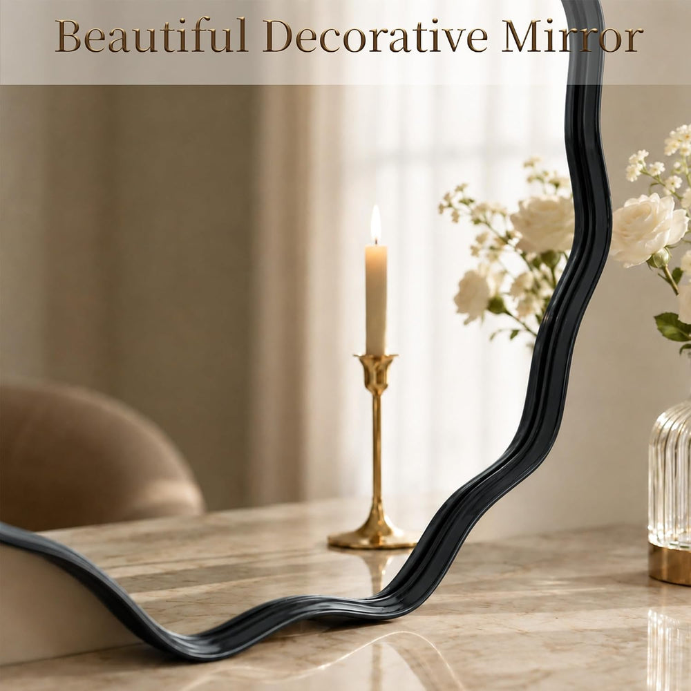 VooBang Black Scalloped Circle Mirror 20" Wavy Edge Round Wall Mirror