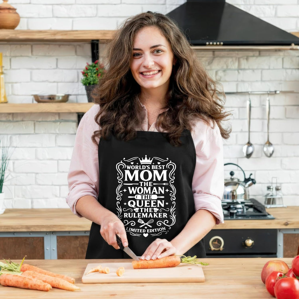 Funny Aprons for Mom, Kitchen Cooking Apron with 2 Pockets for Mother | Cute Baking Apron for Mum, Retirement Birthday Gift for Mother Wife Stepmom