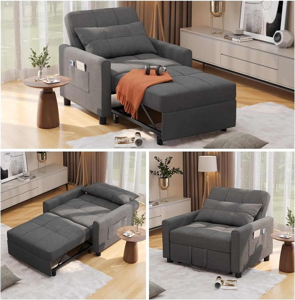 Aiho 3-in-1 Sleeper Chair Bed Convertible Sofa, Dark Gray