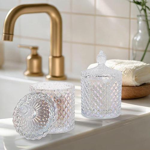 2 Pack Qtip Holder Thick Glass Apothecary Jars - Image 2