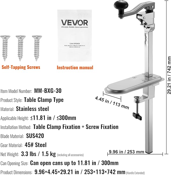 VEVOR Commercial Can Opener, Heavy-Duty Manual Tabletop Cans Opener - Image 7