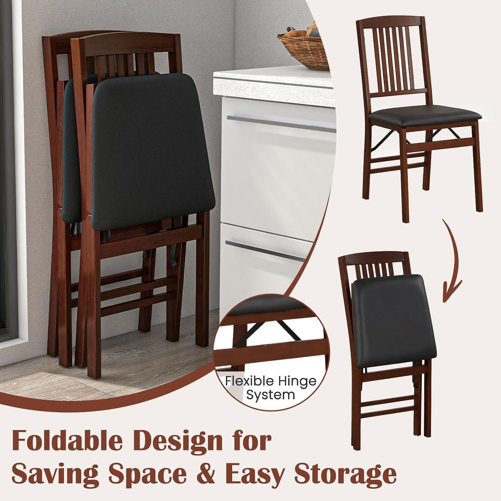 GIANTEX Folding Dining Chairs Set of 2, Foldable Wood Kitchen Chairs with Pad...