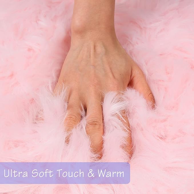 duduta Pastel Pink Rug Faux Sheepskin Fur 2x3 ft, Fluffy Shag Throw Rugs - Image 4