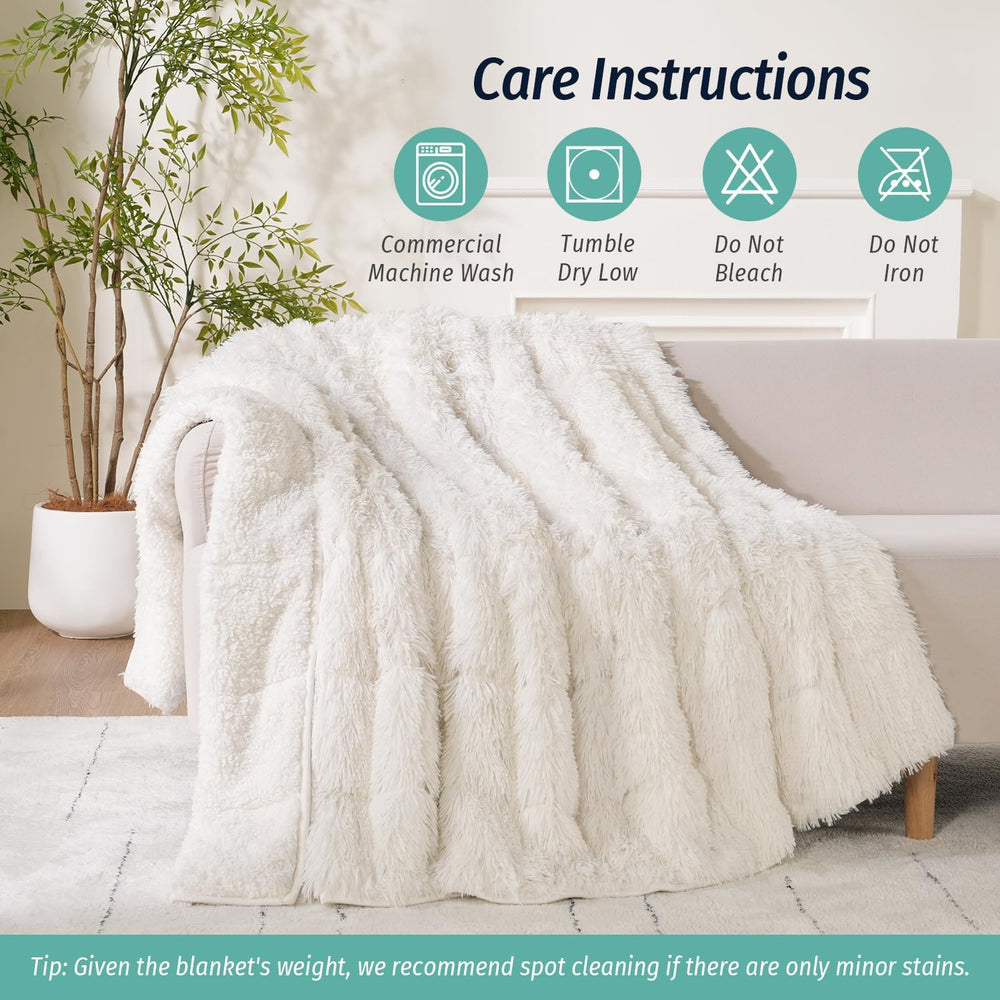 Weighted Blanket for Adult 48"x72" 15lbs Soft Long Plush Twin White