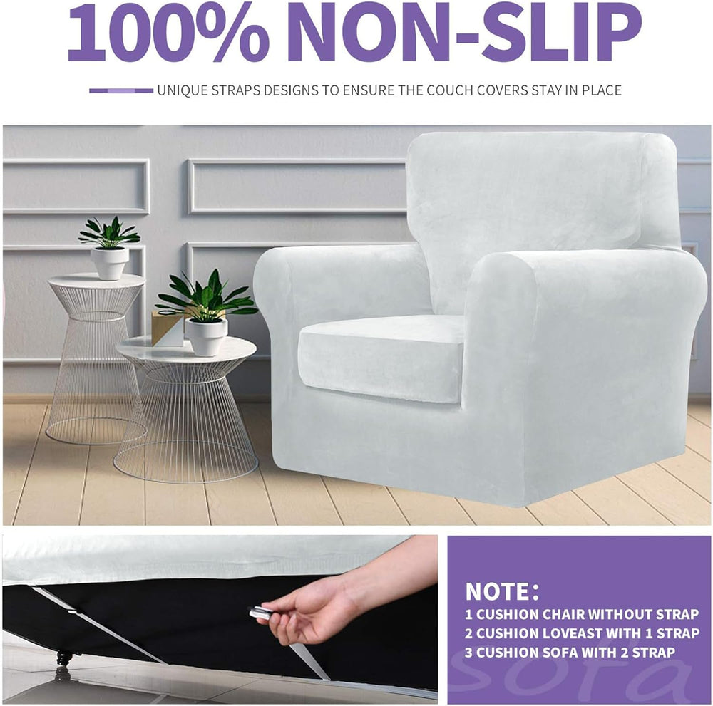ZNSAYOTX Luxury Velvet Chair Slipcovers with Arm 2 Piece Stretch Chair Covers...
