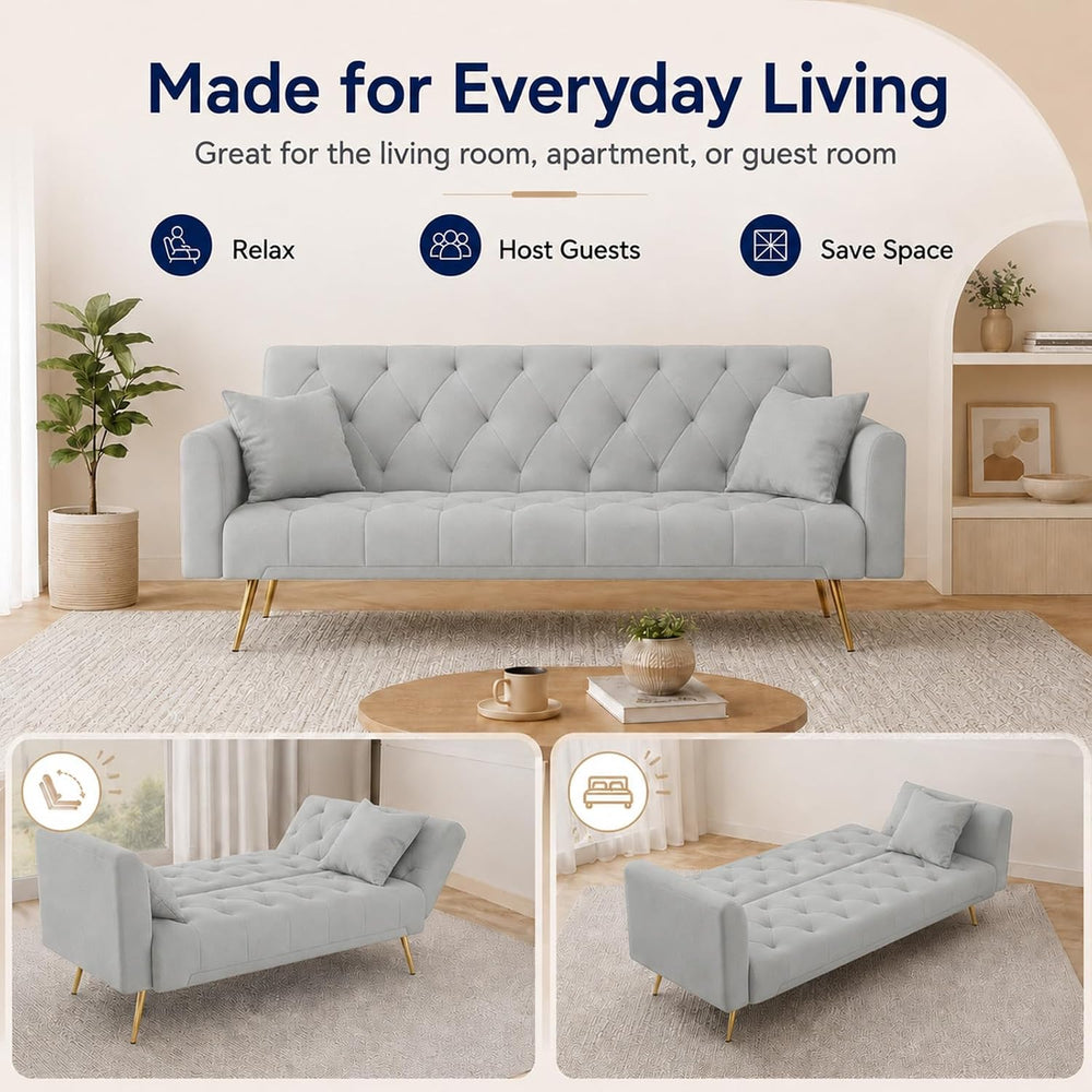 Majnesvon 71" Convertible Folding Sleeper Sofa Couch,Modern Velvet Loves...