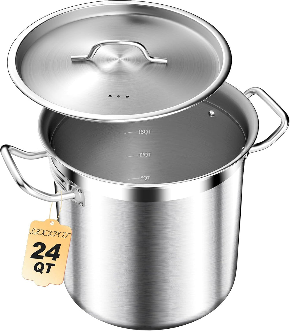 STOCKPOT Stock Pot 24 Quart - Commercial Grade Soup Pot With Lid - Nickel Fre...