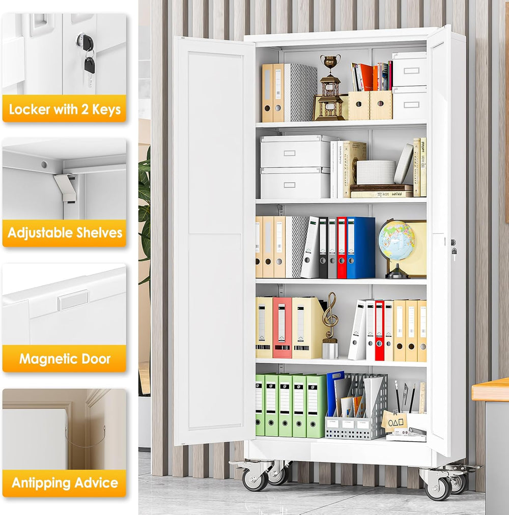 PAOFIN 71''H Tall Metal Garage Storage Cabinet with Wheels,Steel File...