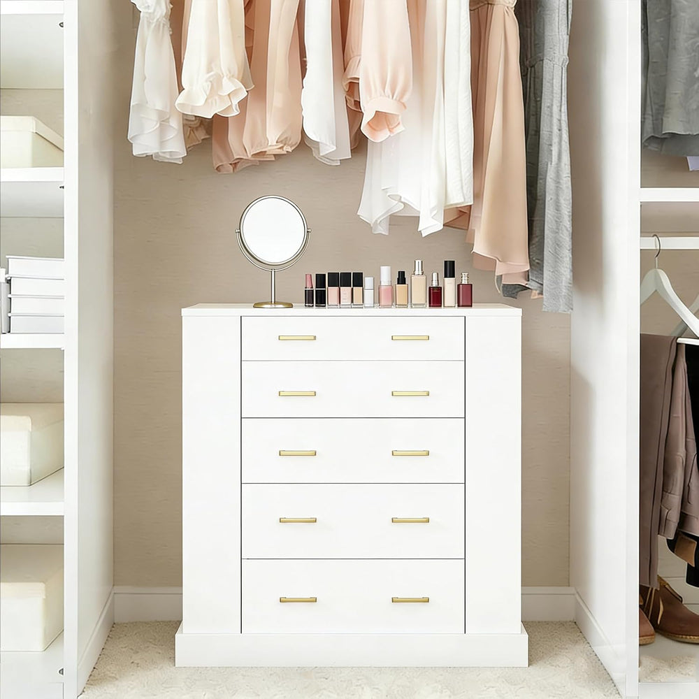 Closet Island with Glass Top, LED Lights and Open Shelves, White