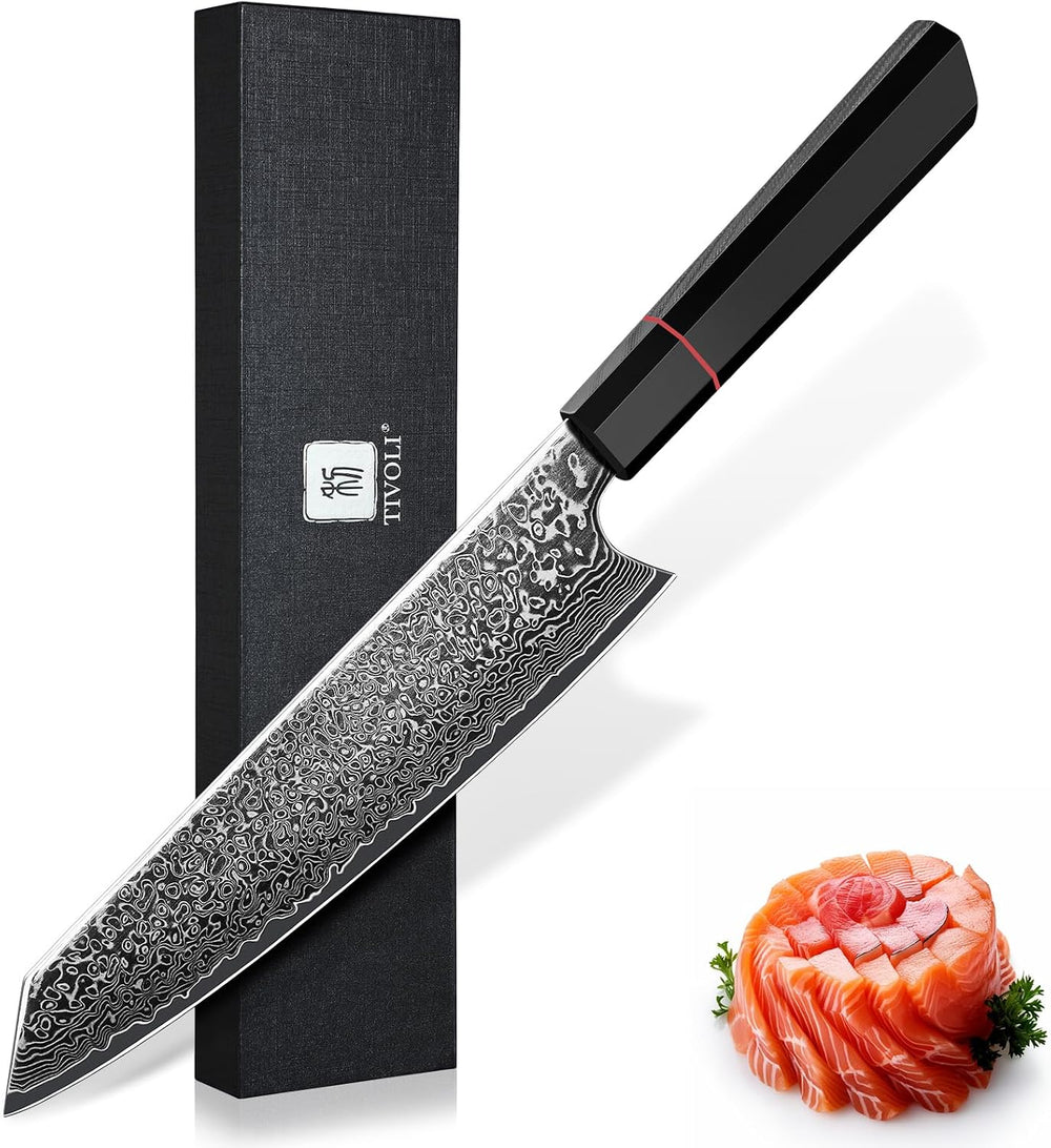 TIVOLI Damascus Japanese Kiritsuke Knife 8 inch, Hand Forged 67 Layers Damascus
