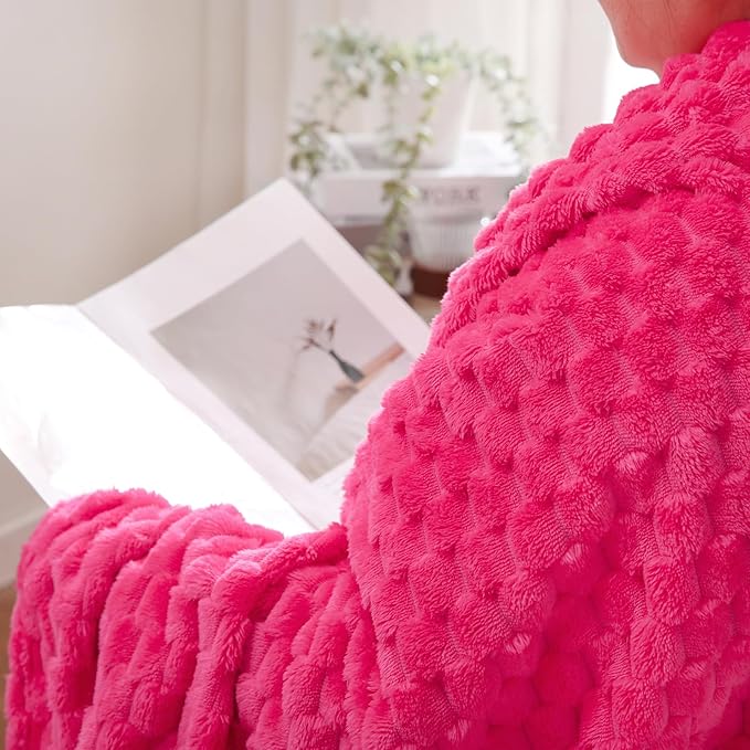 Puncuntex Hot Pink Throw Blanket 108"×90" inches Fuzzy 3D Jacquard Decorative - Image 4