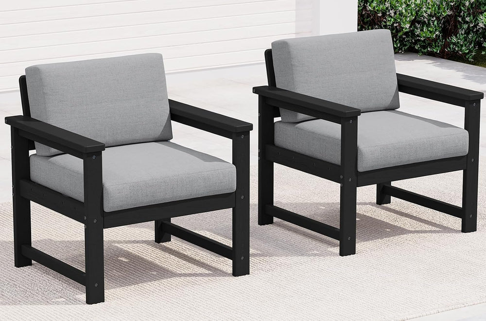 SERWALL 2 Pieces HDPE Cushioned Single Adirondack Armchair Sofa Set
