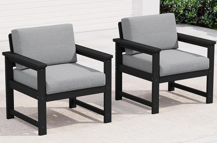 SERWALL 2 Pieces HDPE Cushioned Single Adirondack Armchair Sofa Set