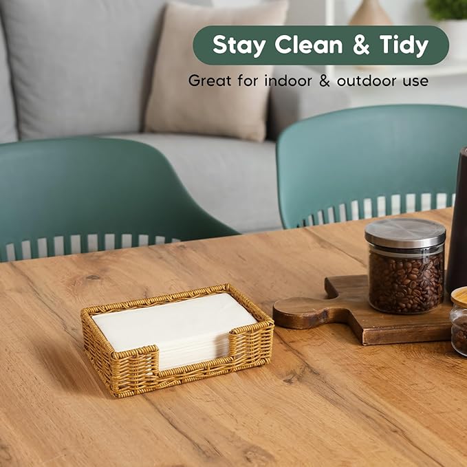 Napkin Holder for Bathroom, Woven Wicker Synthetic Rattan Guest Towel Holder - Image 4